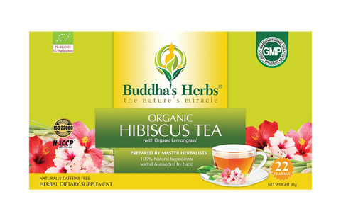 Buddha's Herbs Organic Hibiscus Tea, Blended with Lemongrass