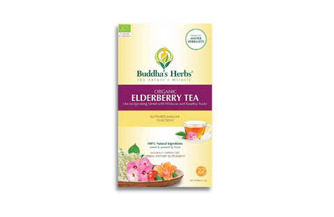 Buddha's Herbs Organic Elderberry Tea, Infused with Hibiscus and Rose Hip Husk, No Caffeine Dietary Supplement