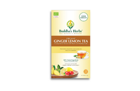 Buddha's Herbs Organic Ginger Lemon Tea, Blended with Thyme and Rose Hip Husk, No Caffeine Dietary Supplement,