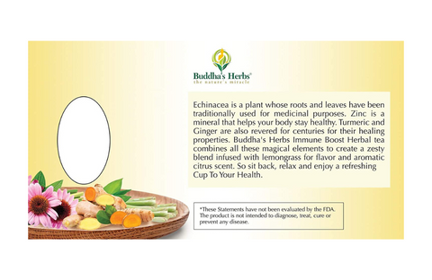 Buddha's Herbs Premium Organic Echinacea, Turmeric, Ginger & Lemongrass Tea with Zinc