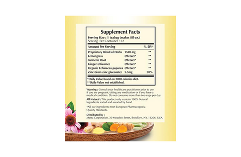 Buddha's Herbs Premium Organic Echinacea, Turmeric, Ginger & Lemongrass Tea with Zinc